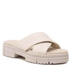 Klapki Caprice. Białe klapki damskie Caprice, bez wzorów, bez obcasa, bez zapięcia. Za 269.99 zł.