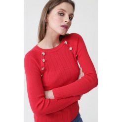Czerwony Sweter Nitrogen. Czerwone swetry nierozpinane damskie Born2be, s, bez wzorów, prążkowane, bez kołnierzyka, bez ramiączek. Za 79.99 zł.