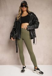 Ciemnozielone Sportowe Legginsy High Waist z Małym Ozdobnym Znaczkiem Lerilane. Zielone legginsy damskie Renee, l, bez wzorów, z jeansu, z podwyższonym stanem, na fitness i siłownię. Za 24.99 zł.
