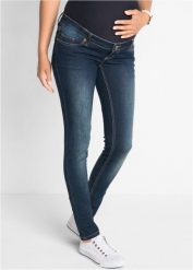 Dżinsy ciążowe, Skinny. Niebieskie jeansy damskie bonprix, bez wzorów, z bawełny, moda ciążowa. Za 147.99 zł.