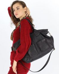 Shopper damski MARCO MAZZINI czarny v169a. Czarne shopperki damskie bez wzorów, z bawełny, na ramię, duże, bez dodatków. Za 529.15 zł.