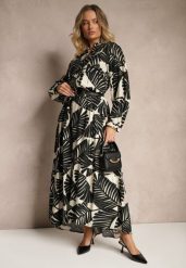 Czarna Rozkloszowana Sukienka z Wiskozy z Motywem Liści Wilvesia. Czarne sukienki damskie Renee, na co dzień, m, bez wzorów, z wiskozy, eleganckie, bez kołnierzyka, bez ramiączek, maxi, rozkloszowane. Za 109.99 zł.