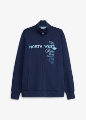 Bluza rozpinana ze stójką, z czystej bawełny. Niebieskie bluzy męskie bonprix, m, bez wzorów, z bawełny, bez ramiączek, bez kaptura. Za 149.99 zł.