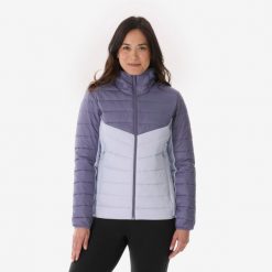 Kurtka damska zimowa MH500. Fioletowe kurtki sportowe damskie QUECHUA, na zimę, m, bez wzorów, z materiału, bez ramiączek, z kapturem, tenisowe. Za 199.99 zł.