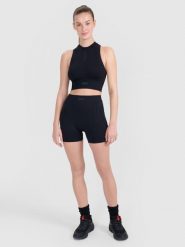 4F Legginsy krótkie bezszwowe treningowe damskie - czarne XS/S. Czarne legginsy damskie 4F, bez wzorów, z dzianiny. W wyprzedaży za 59.99 zł.
