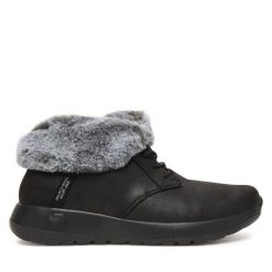 Botki Skechers. Czarne botki damskie Skechers, bez wzorów, bez obcasa, na płaskiej podeszwie, bez zapięcia. Za 319.99 zł.