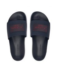 Tommy Hilfiger Klapki Patch Pool Slide FM0FM06008 Granatowy. Niebieskie klapki męskie Tommy Hilfiger, bez wzorów, ze skóry, bez zapięcia. Za 189.99 zł.