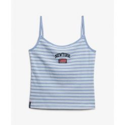 Damski tank top Superdry Athletic Essential. Niebieskie topy damskie Superdry, bez wzorów, bez kołnierzyka, bez ramiączek. Za 106.45 zł.