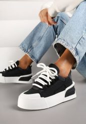 Czarne Streetwearowe Sneakersy Trampki na Platformie Danenith. Czarne trampki i tenisówki damskie Renee, bez wzorów, z jeansu, bez zapięcia. Za 89.99 zł.