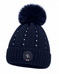 Zimowa czapka jeździecka granatowa. Szare czapki damskie EQUUS BRAND, na zimę, z aplikacjami, z materiału, eleganckie. Za 79.99 zł.