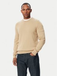 HUGO Sweter San Cassius-C2 HUGO-50553588 Beżowy Slim Fit. Brązowe swetry męskie Hugo, m, bez wzorów, z bawełny, bez kołnierzyka, bez ramiączek. Za 449.99 zł.