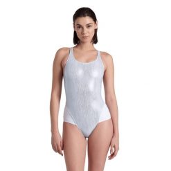 Strój kąpielowy damski połyskujący z siateczką Arena Mesh Power White. Białe stroje kąpielowe damskie ARENA, s, bez wzorów, z meshu. Za 139.99 zł.