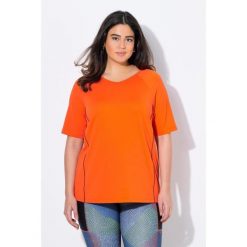 Damskie T-shirt ochrona UV 50+ dekolt w serek rękaw 1/2. Czerwone koszulki sportowe damskie Ulla Popken, plus size, bez wzorów, z elastanu, bez ramiączek. Za 179.99 zł.