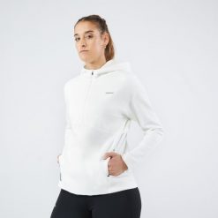 Bluza tenisowa z kapturem na krótki suwak Artengo Soft Dry 900. Białe bluzy damskie ARTENGO, l, bez wzorów, z materiału, sportowe, bez ramiączek, z kapturem. Za 129.99 zł.