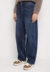 Niebieskie Jeansy o Kroju Barrel z Wysokim Stanem Salisana. Niebieskie jeansy damskie Born2be, bez wzorów, z jeansu, eleganckie, z podwyższonym stanem. Za 119.99 zł.