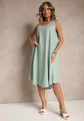 Jasnozielona Basicowa Sukienka o Rozkloszowanym Kroju Mevolira. Zielone sukienki damskie Renee, na co dzień, l, bez wzorów, eleganckie, bez kołnierzyka, bez ramiączek, midi, rozkloszowane. Za 44.99 zł.