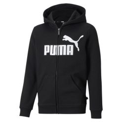 Młodzieżowa bluza z kapturem z dużym logo Essentials PUMA Black. Czarna bluzy damskie Puma, m, bez wzorów, z kapturem, na jogę i pilates. Za 221.61 zł.