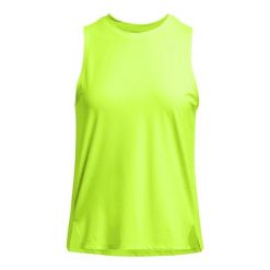 Damski tank top Under Armour Launch Elite. Żółte topy damskie Under Armour, bez wzorów, z tkaniny, sportowe, bez kołnierzyka, bez ramiączek. Za 276.50 zł.