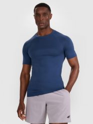 4F Koszulka treningowa bezszwowa męska - granatowa L/XL. Niebieskie koszulki sportowe męskie 4F, l, bez wzorów, z materiału, bez ramiączek, na fitness i siłownię. Za 129.99 zł.