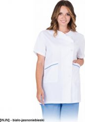 R.E.I.S. NONA-J - bluza damska z krótkim rękawem , 65% poliester, 35% bawełna, 175 g/m, zapinana na guziki - biało-jasnoniebieski S. Białe bluzy damskie R.E.I.S., m, bez wzorów, z bawełny, bez ramiączek, bez kaptura. Za 63.08 zł.
