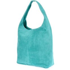 Shopperka skórzana VERA PELLE U35 morska. Zielone shopperki damskie bez wzorów, ze skóry, duże, zamszowe, bez dodatków. Za 153.99 zł.