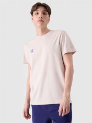 4F T-shirt regular z nadrukiem męski - beżowy XL. Brązowe t-shirty męskie 4F, m, bez wzorów, z bawełny, bez kołnierzyka, bez ramiączek. Za 39.99 zł.