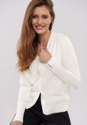 Krótki kardigan S-VIVI. Białe kardigany damskie Volcano, s, bez wzorów, z materiału, eleganckie, bez kołnierzyka. Za 139.99 zł.