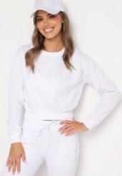 Biała Bluza z Dodatkiem Bawełny Wykończona Ściągaczami Evilaya. Białe bluzy damskie Born2be, l, bez wzorów, z bawełny, casualowe, bez ramiączek, bez kaptura. Za 29.99 zł.