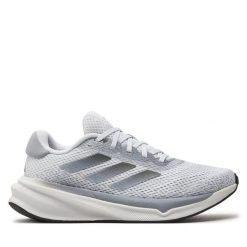 Buty do biegania adidas. Szare obuwie sportowe damskie Adidas, bez wzorów, bez zapięcia, do biegania. Za 499.99 zł.