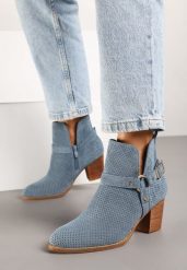 Niebieskie Botki Vices na Obcasie w Kowbojskim Stylu Ozdobione Klamrą Korfedi. Niebieskie botki damskie Born2be, na jesień, bez wzorów, bez obcasa, na obcasie, bez zapięcia. Za 149.99 zł.