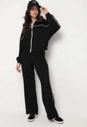 Czarny Komplet Dresowy z Wiskozą w Stylu Retro Bluza i Szerokie Spodnie Lavriz. Czarne bluzy damskie Born2be, bez wzorów, z dresówki, klasyczne, bez ramiączek, bez kaptura. Za 179.99 zł.