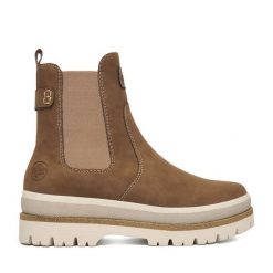 Botki Rieker. Brązowe botki damskie Rieker, bez wzorów, bez obcasa, na płaskiej podeszwie, bez zapięcia. Za 399.99 zł.
