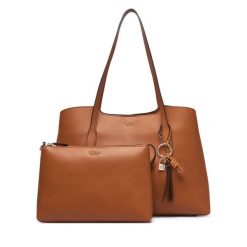 Torebka Guess. Brązowe shopperki damskie Guess, z aplikacjami, bez dodatków. Za 634.99 zł.