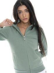 Bluza z bawełna z zamek błyskawiczny na co dzień. Niebieskie bluzy damskie LEONE 1947 APPAREL, s, bez wzorów, z bawełny, bez ramiączek, bez kaptura. Za 328.38 zł.