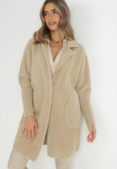 Beżowy Płaszcz z Bawełną Oversize Klepheia. Brązowe płaszcze damskie Born2be, bez wzorów, z bawełny, bez kołnierzyka, bez kaptura. Za 169.99 zł.