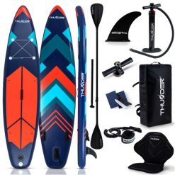Deska SUP do pływania THUNDER 320 cm nadmuchiwana zestaw plecak. Niebieskie plecaki męskie THUNDER, bez wzorów, z gumy, sportowe. Za 709.00 zł.