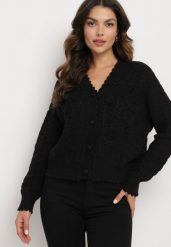 Czarny Kardigan Oversize Zapinany na Guziki z Ozdobnym HaftemKalabrine. Czarne kardigany damskie Born2be, na zimę, bez wzorów, bez kołnierzyka. Za 169.99 zł.