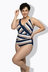 Damskie Strój kąpielowy paski miękkie miseczki efekt kopertowy. Niebieskie stroje kąpielowe damskie Ulla Popken, plus size, bez wzorów, z elastanu. Za 223.99 zł.
