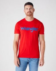 WRANGLER SS LOGO TEE MĘSKI T-SHIRT LOGO FLAME RED W7MUD3R06 112146387. Czerwone t-shirty męskie Wrangler, m, bez wzorów, bez kołnierzyka, bez ramiączek. Za 69.99 zł.