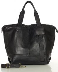 Duża torba shopper czarna A4 z miękkiej włoskiej skóry Marco Mazzini. Czarne torebki do ręki damskie bez wzorów, ze skóry, duże, bez dodatków. Za 629.99 zł.