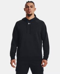 Under Armour UA RIVAL FLEECE HOODIE Bluza męska z kapturem. Czarne bluzy sportowe męskie Under Armour, m, bez wzorów, z dzianiny, z kapturem, na fitness i siłownię. Za 129.99 zł.
