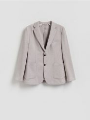 Marynarka slim fit z dodatkiem wiskozy - bordowy. Czerwone garnitury męskie Reserved, l, bez wzorów, z dzianiny, sportowe, bez kołnierzyka, bez ramiączek. Za 199.99 zł.