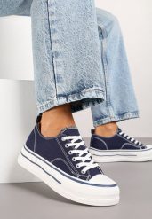 Granatowe Casualowe Trampki na Niskiej Platformie Natirinne. Niebieskie trampki i tenisówki damskie Renee, bez wzorów, z jeansu, bez zapięcia. Za 69.99 zł.