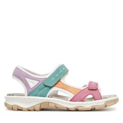 Sandały Rieker. Czerwone sandały damskie Rieker, bez wzorów, bez obcasa, na płaskiej podeszwie, bez zapięcia. Za 319.99 zł.