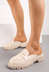 Beżowe Klapki Mule w Stylu Mokasynów na Grubej Podeszwie Leova. Brązowe klapki damskie Born2be, na lato, bez wzorów, bez obcasa, na płaskiej podeszwie, bez zapięcia. W wyprzedaży za 97.49 zł.
