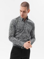 Koszula męska z długim rękawem - czarna K608 - XXL. Czarne koszule męskie Ombre Clothing, m, bez wzorów, z bawełny, biznesowe, bez kołnierzyka, bez ramiączek. W wyprzedaży za 39.99 zł.