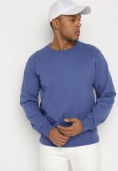 Granatowo-Niebieska Bluza z Bawełną i Ściągaczami Asallo. Niebieskie bluzy męskie Born2be, na jesień, l, bez wzorów, z bawełny, klasyczne, bez ramiączek, bez kaptura. Za 39.99 zł.