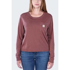Koszulka bawełniana damska z długim rękawem Carhartt Lightweight Pocket. Brązowe bluzki damskie Carhartt, l, bez wzorów, z bawełny, sportowe, bez kołnierzyka, bez ramiączek. Za 159.99 zł.