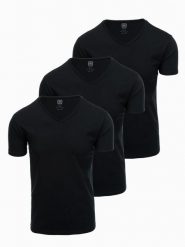 Zestaw bawełnianych męskich t-shirtów V-neck BASIC – 3x czarny V9. Czarne t-shirty męskie Ombre Clothing, l, bez wzorów, z bawełny, bez kołnierzyka, bez ramiączek. W wyprzedaży za 112.49 zł.