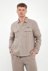 Koszula męska lniana AERONAUTICA MILITARE. Koszule męskie Aeronautica Militare, m, bez wzorów, bez kołnierzyka, bez ramiączek. Za 1,099.00 zł.